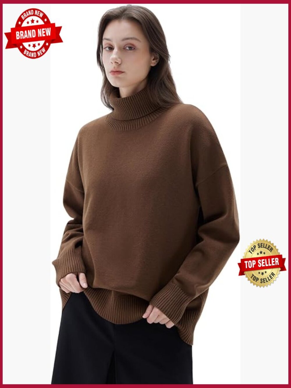 Oversized Cashmere Blend Turtleneck Pullover Sweater